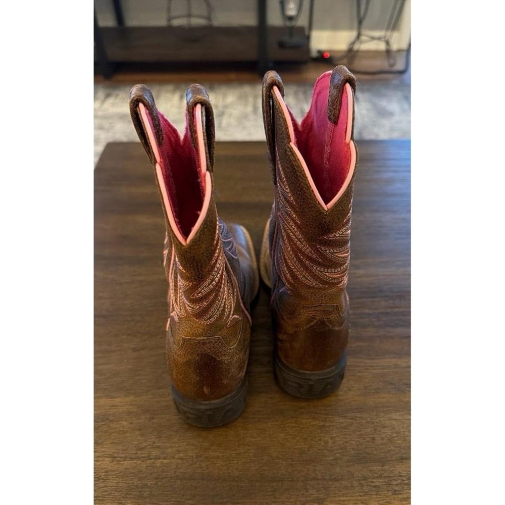 Ariat Western Leather Boots Cowgirl Box Toe Pink Accents Size 12 Girls - Picture 4 of 6